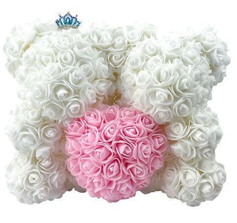 Twin Luxury White and Pink Rose Teddy Bear