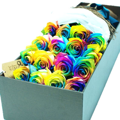 Two Dozen Rainbow Roses Luxury Box