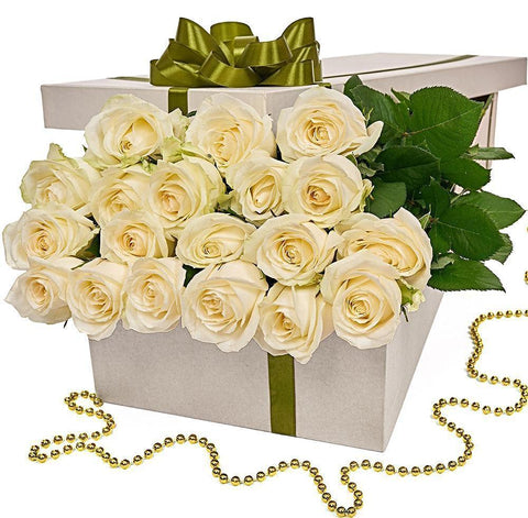 Two Dozen White Roses Luxury Box - Flowers Box London