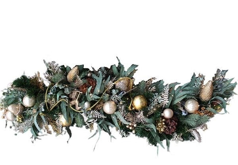Vintage Fresh Garland with Baubles - Flowers Box London