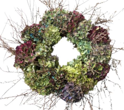 Vintage Hydrangea with Twigs Door Wreath - Flowers Box London