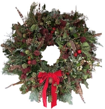 Vintage Red Skimia Door Wreath - Flowers Box London