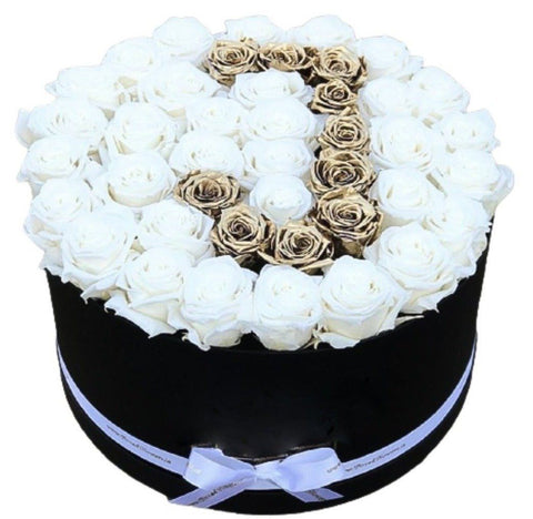 White and Gold Roses Initial Box