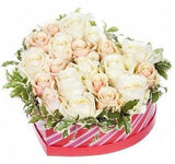 White and Peach Roses Box - Flowers Box London