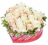 White and Peach Roses Heart Box