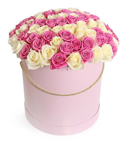 White and Pink Roses Hat Box