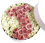 White and Pink Roses Initial Flower Box - Flowers Box London