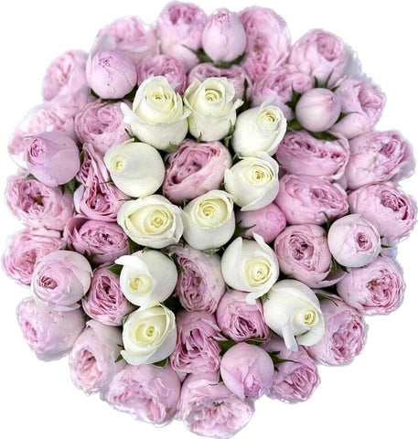 White and pink spray roses initial flower box