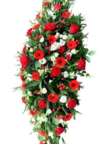White and Red Casket Cover - Flowers Box London