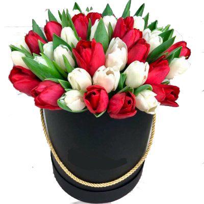 White and Red Tulips Hat Box