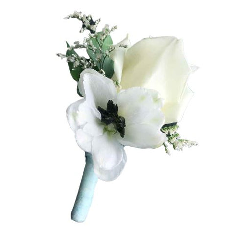 White Anemone and Rose Buttonhole