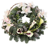 White Cymbidium Orchids Holiday Wreath