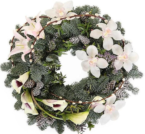 White Cymbidium Orchids Holiday Wreath