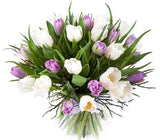 White & Double Lavender Tulips Bouquet with Greenery - Flowers Box London