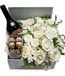White Flowers with Alcohol Gift Box - Flowers Box London