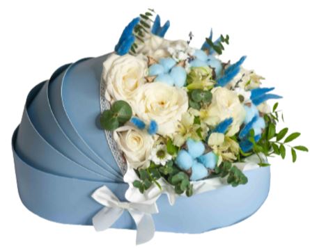 White Flowers with Blue Decoration Cradle Box