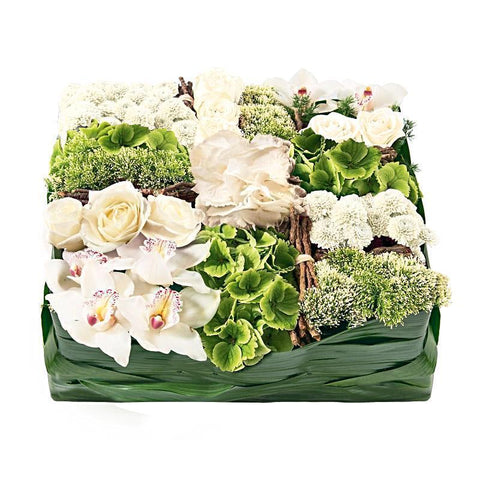 White & Green Cushion - Flowers Box London