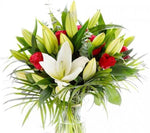 White Lily & Cerise Roses