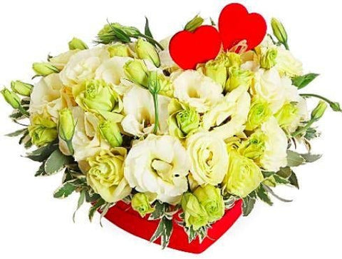 White Lisianthus Heart Box - Flowers Box London