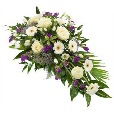 White & Purple Funeral Spray - Flowers Box London