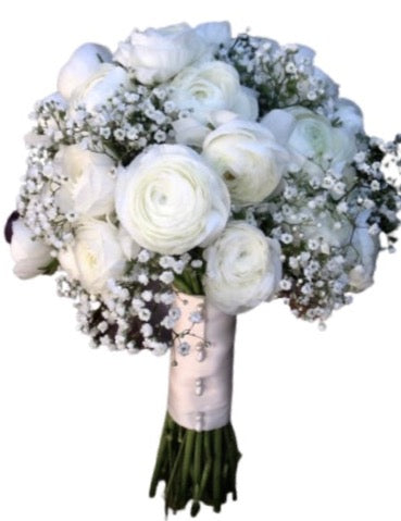 White Ranunculus and Gypsophila Bridal Bouquet