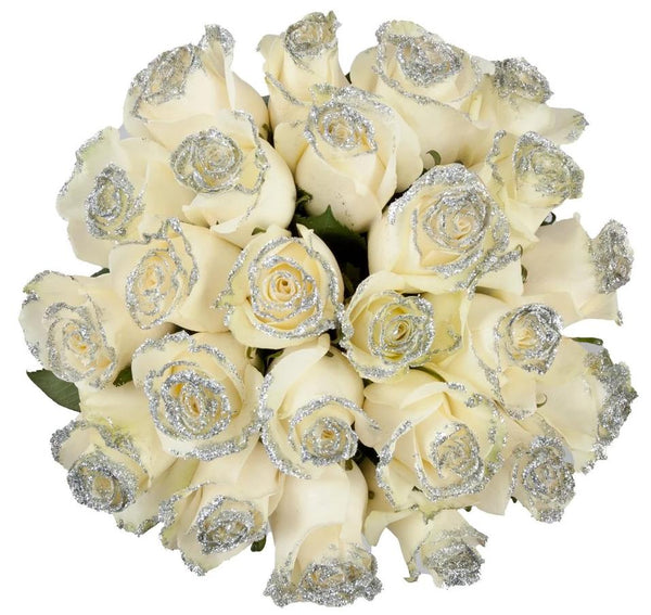 White Roses with Gold Glitter - Pack 50