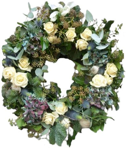 White Roses and Hydrangea Festive Wreath