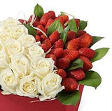 White Roses & Strawberries Heart Box - Flowers Box London