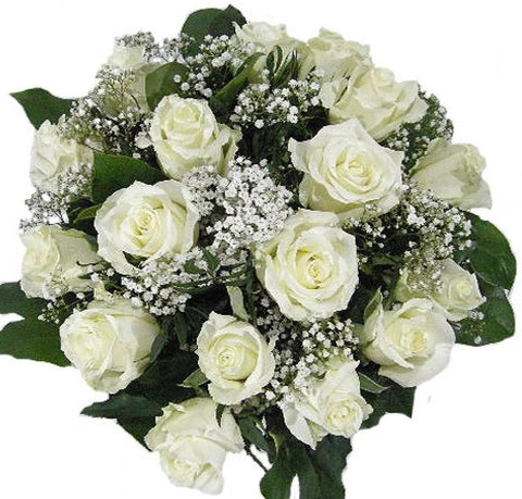 White Roses with Gypsophila Bouquet - Flowers Box London