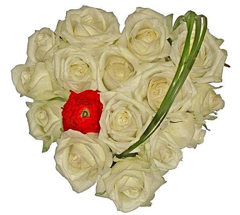 White Roses with Red Accent Heart - Flowers Box London