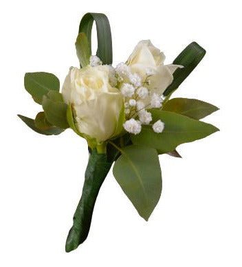 White Spray Roses and Gypsophila Buttonhole - Flowers Box London