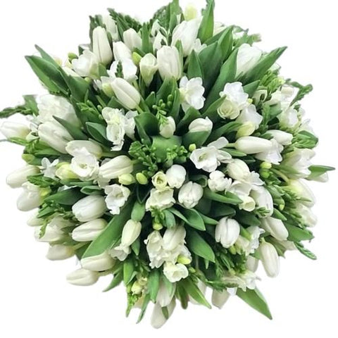 White Tulips and Freesias Bouquet - Flowers Box London