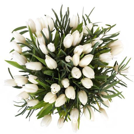 White Tulips with Greenery Bouquet - Flowers Box London