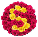 Yellow and Cerise Roses Initial Flower Box - Flowers Box London