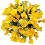 Yellow Calla Lily and Roses Bouquet - Flowers Box London