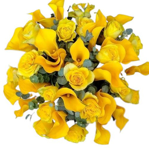 Yellow Calla Lily and Roses Bouquet - Flowers Box London