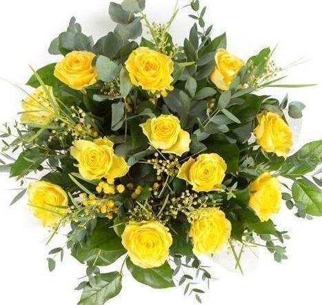 Yellow Roses with Mimosa Bouquet - Flowers Box London